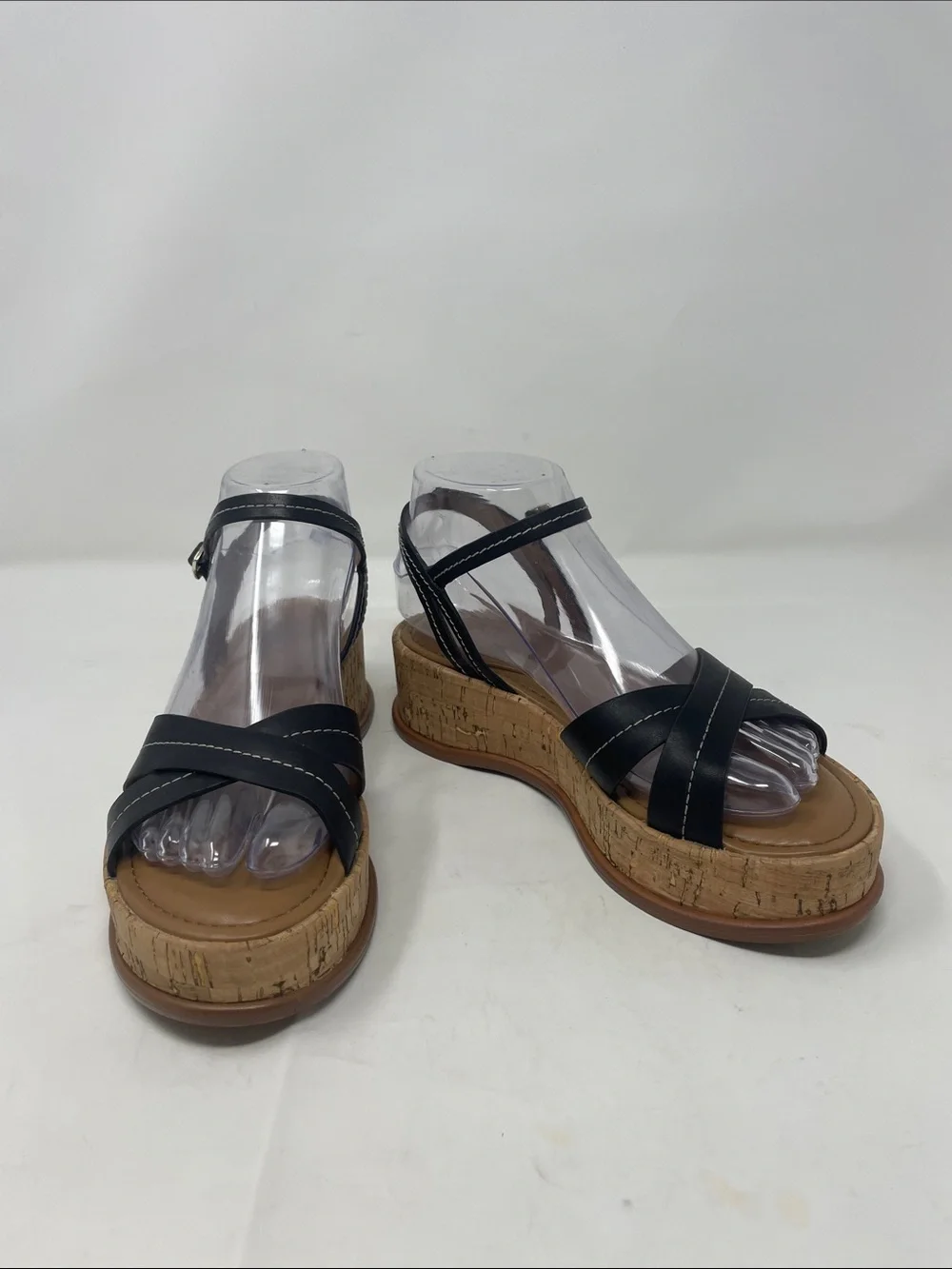 Naturalizer Black Cork Wedge Strappy Ankle Strap Sandals Size 6